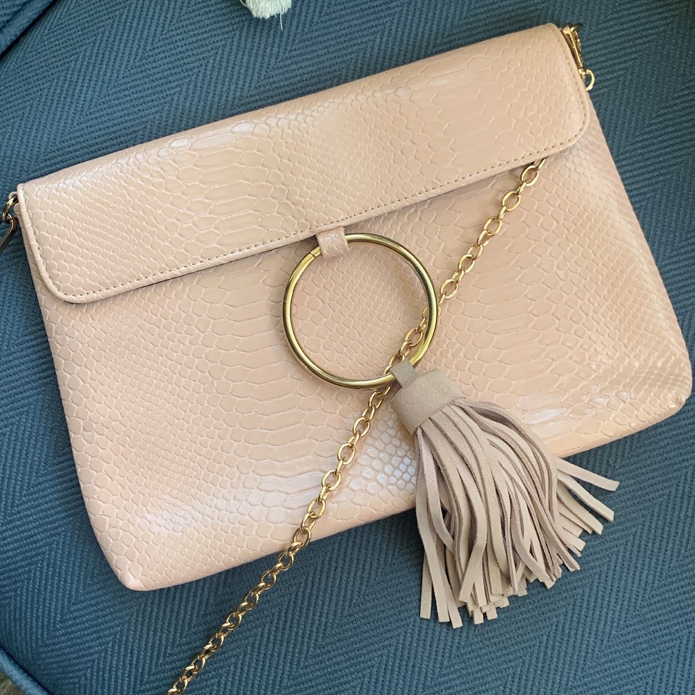Anthropologie Croc Clutch Bag with Crossbody Chain